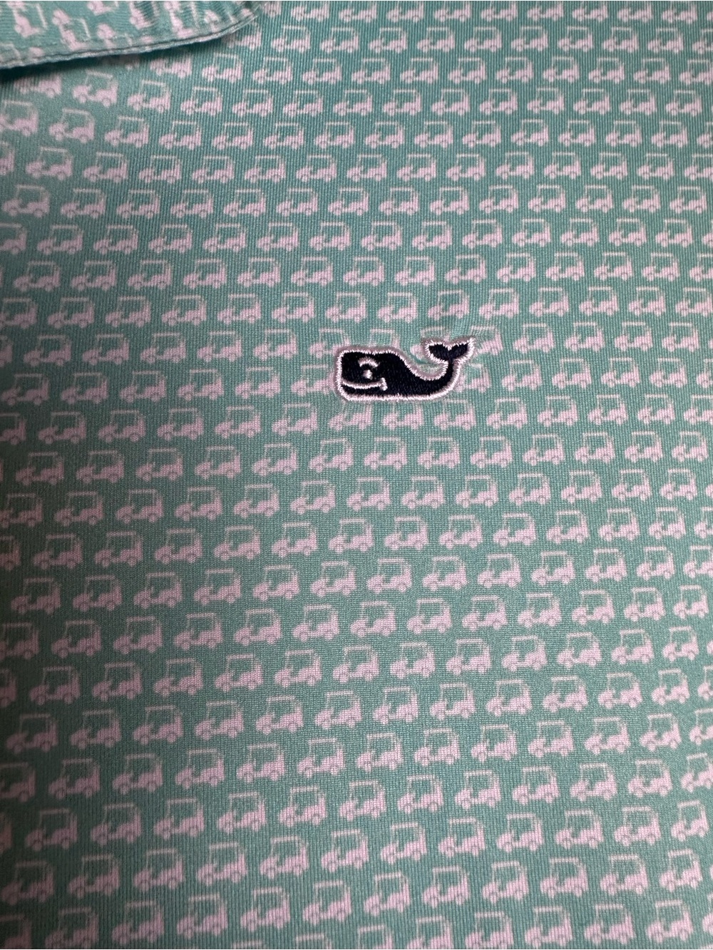 Vineyard Vines Whale Logo Polo in Mint w golf cart Micro Print (rare pattern)